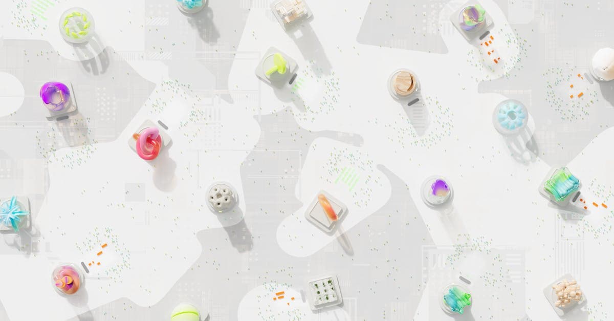 A vibrant 3D render of geometric shapes scattered over a circuit-like background.